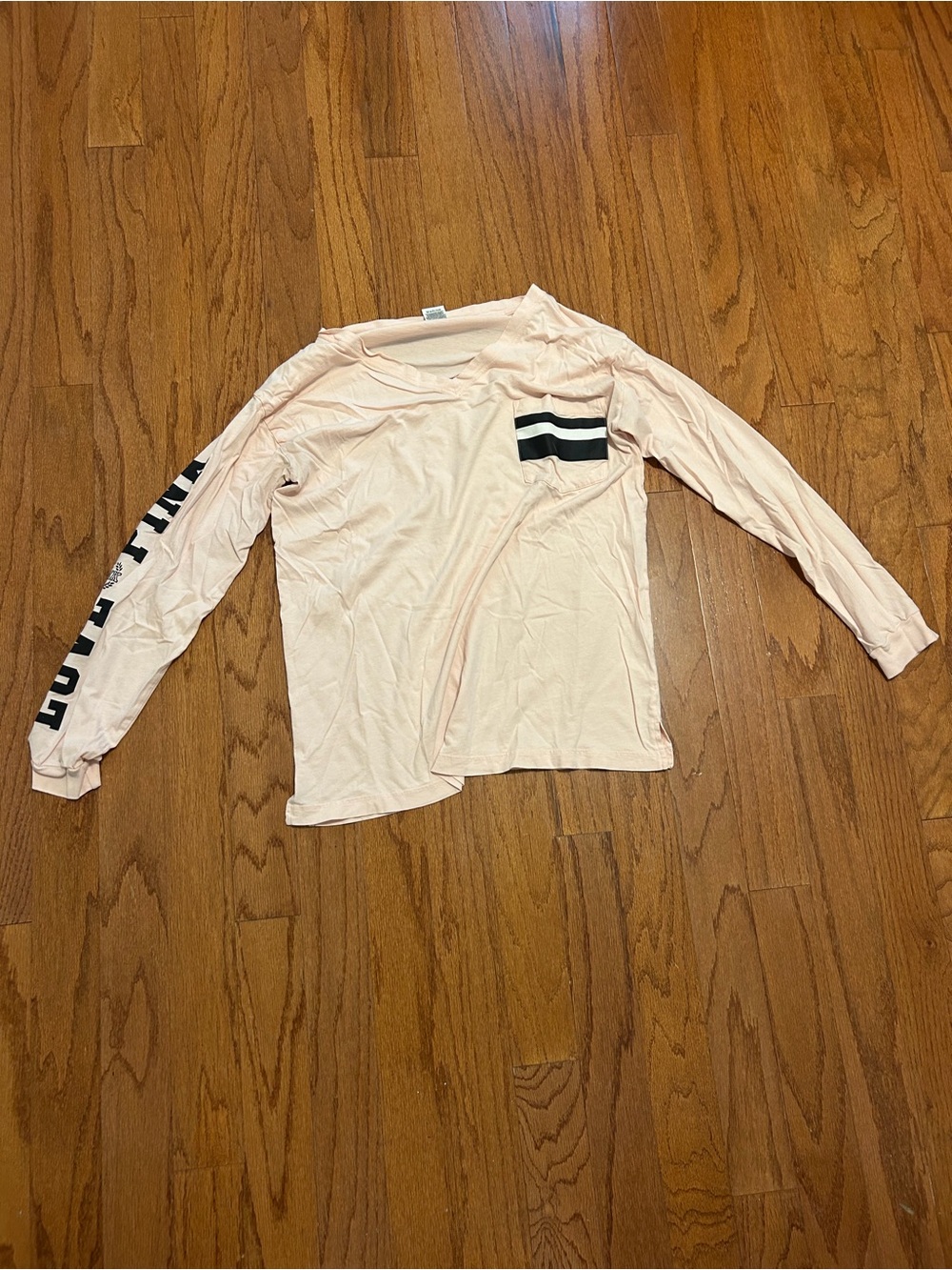 PINK Victoria's Secret Light Pink Long Sleeve Pocket Tee Large - Picture 2 of 8